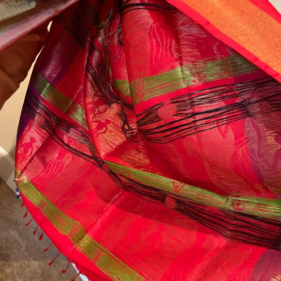 Butter yellow Red Cotton Silk Saree with Tribal Motif diwali pastel haldi - Picture 14 of 17